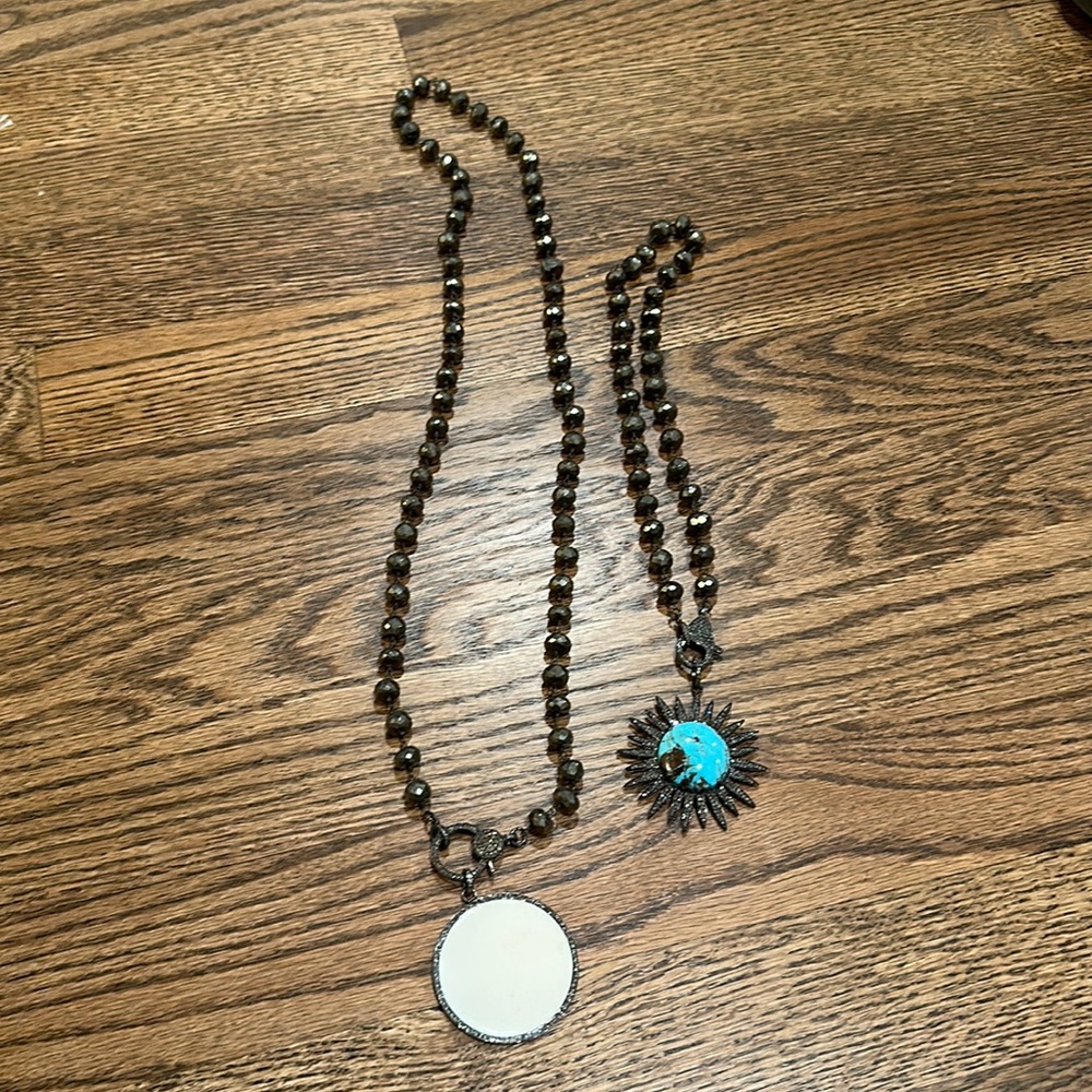 Two chunky necklaces with pave diamond charms!